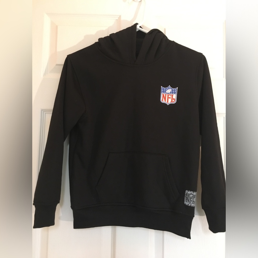 NFL Hoodie Youth 10-12  Black  Pullover Pockets Fleece Football Shield Logo